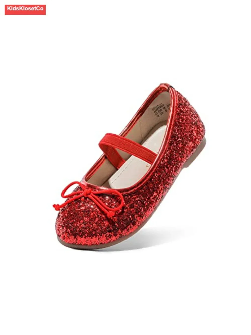 Toddler Girls Ballet Flats with Bow, Glitter Finish, Elastic Band